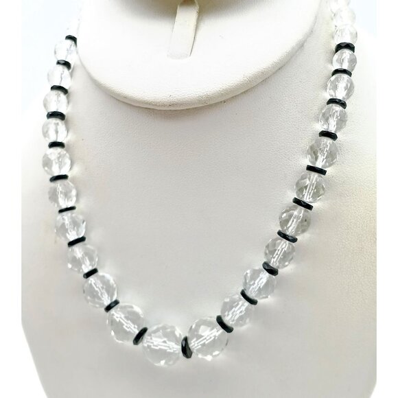 Vintage Faceted Crystal Graduated Necklace, Art Deco High End Clear Glass Beads - Picture 3 of 6